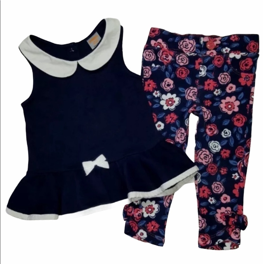 GYMBOREE Best In Show‎ Navy Peplum Top Floral Pants